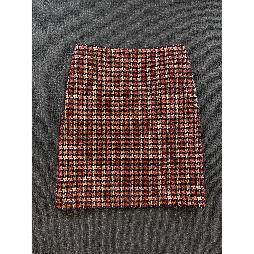 J.McLaughlin‎ Red Navy Houndstooth Tweed Metallic Mini Skirt Womens 6